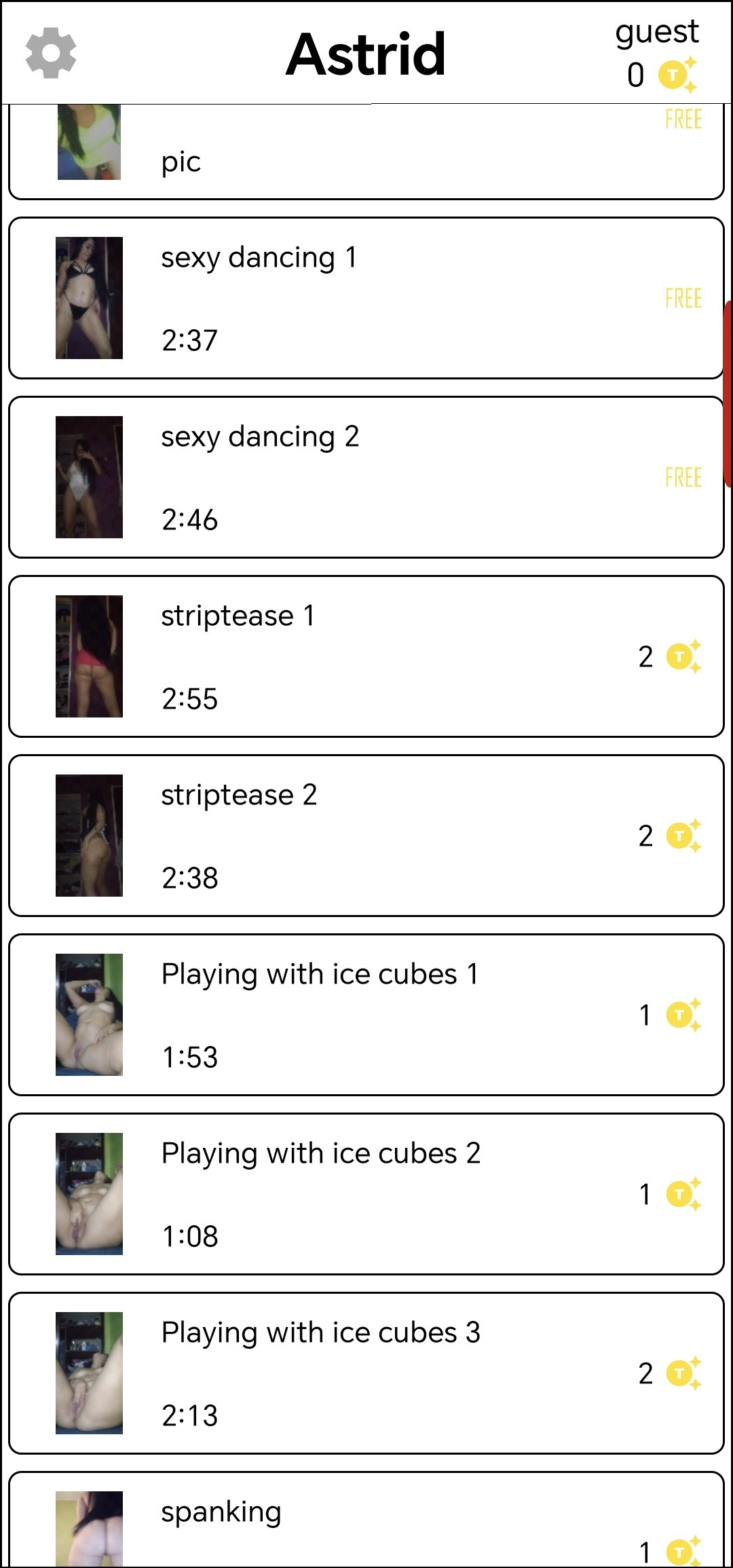 Content Naughty challenges' videos: striptease, playing with icecube, twerking naked, spanking, posing and showing, checking vagina's depth, spreading pussy pussies, facing mirror, masturbating, orgasm moans, pussy to mouth, fucking veggies, fingering asshole, anal penetration, gaping anus, gaping vagina, showing cervix, using speculum, deepthroat, double penetration, flexible poses, anal to mouth, BDSM, peeing, peehole urethra insertions